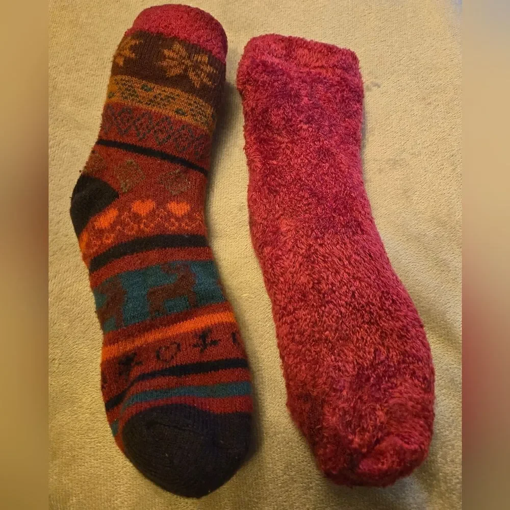 Fairisle Moose Fuzzy Fleece Thick Socks/Slippers